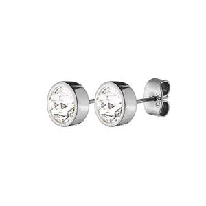 Nobles Shiny Silver Stud Earrings - Crystal