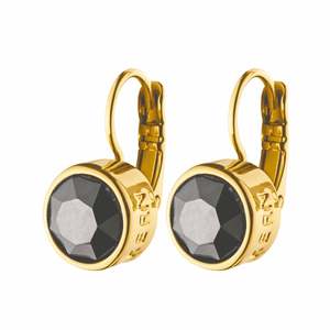 Louise Gold French Hook Earrings - Black Crystal