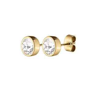 Studs: Nobles Gold Stud Earrings - Crystal