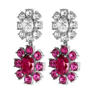 Lina Shiny Silver Earrings - Pink / Crystal