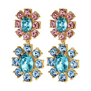 Make A Statement: Lina Gold Earrings - Light Blue / Rose