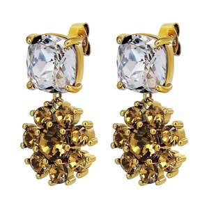 Poppy Gold Earrings - Brown / Crystal