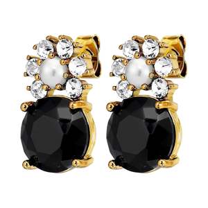Beckia Gold Earrings - Black / Crystal