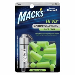 Macks Shooters Hi Viz Soft Foam Ear Plugs (NRR 32 | 7 Pairs w/ Carry Case)