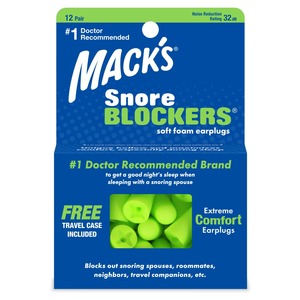 Macks: Macks SnoreBlockers™ Soft Foam Ear Plugs (NRR 32 | 12 Pairs w/ Carry Case)