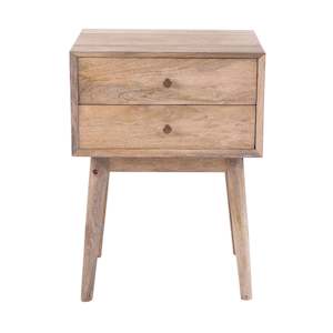 Bedside Tables: Hopper Mid-Century 2 Drawer Side Table Natural Brown