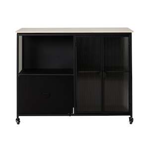 Kitchen Islands Workbenches: Nero Kitchen Island Bench with Drawer Black 120cm