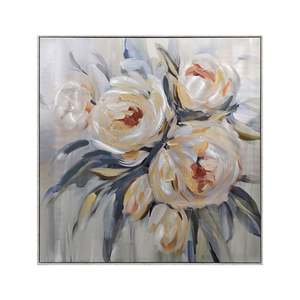 Metallic English Roses Framed Textured Print 100x100cm