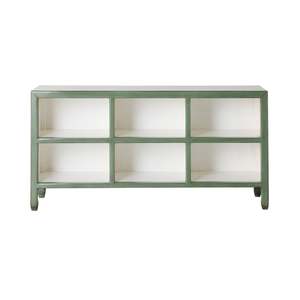 Sansha Low Pigeon Hole Bookcase Sage Green and White