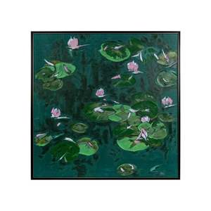 Prints Paintings: Lily's Pond Framed Textured Print 120x120cm