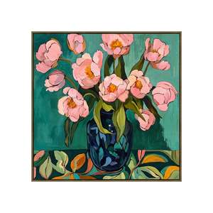 Prints Paintings: Blush in Bloom Framed Textured Painting 80x80cm