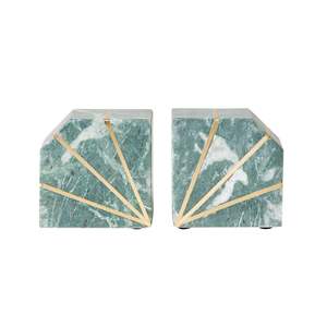 Naxian Pair Of Bookends With Brass Inlay Green Marble 20.5x5x10cm