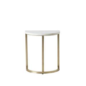 Bone Inlay Half Moon Side Table Beige with Gold Frame 44cm