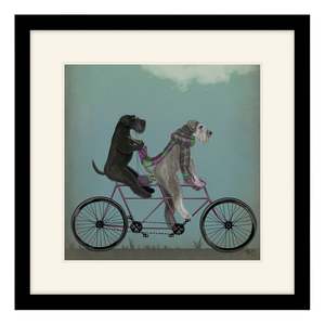 Prints Paintings: Schnauzers On Bike Print 41x41cm
