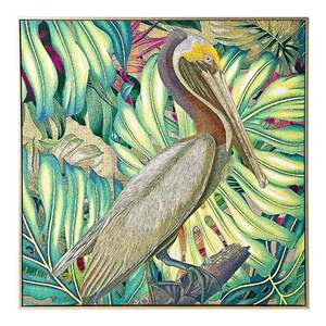 Jungle Pelican Framed Canvas Print 100x100cm