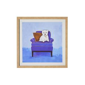 Westie on Blue Framed Print 40x40cm