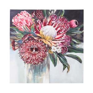 Prints Paintings: Vase of Crimson Natives II Canvas Print 60x60cm