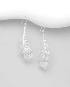 Earrings: Lucky Peacock Feather Earrings in Sterling Silver