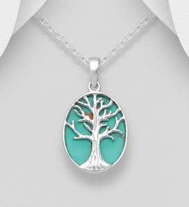 Pendants: Turquoise Tree of Life Sterling Silver Pendant