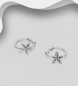 Cuffs: Cute Starfish Band Cuff Earrings in Sterling Silver