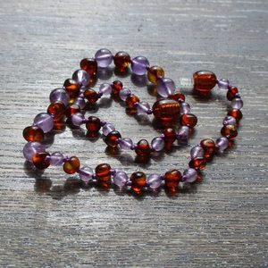 Amethyst & Cognac Amber Necklace - Earthsynergy webstore