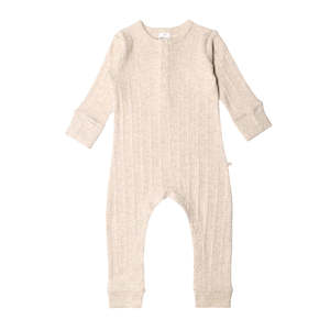 Woolbabe Organic Cotton/Merino Long Sleeve Henley Suit - Natural Marl