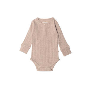 Woolbabe Organic Cotton/Merino Long Sleeve Henley Bodysuit - Dune Marl