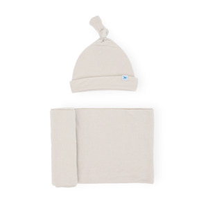 Little Unicorn: Little Unicorn Stretch Knit Hat and Swaddle Set - Pebble