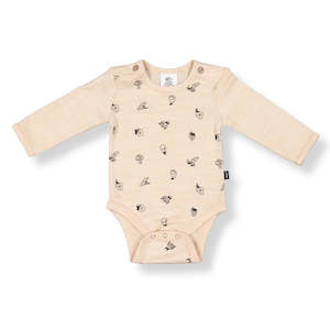 Little Flock Of Horrors: LFOH Riley Bodysuit - Wheat Marle Fruit N Veg