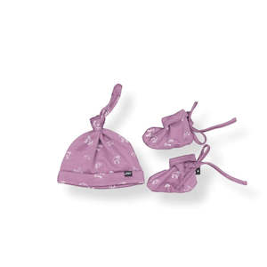 Little Flock Of Horrors: LFOH Knotted Beanie and Bootie Set - Mauve Animal