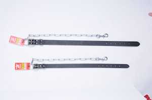 Mans Best Friend Dogs: Leather Drovers Collar with Top Dee and Chain 25mm x 570mm