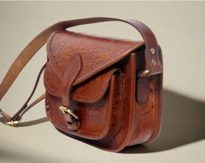 Embossed Leather Cross Body Bag - Brown