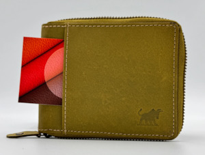 Full Leather Zip Wallet - Olive
