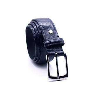 Baron Croc Leather Print Belt - Navy