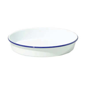Falcon Enamel Deep Tray - White/Blue - 30cm