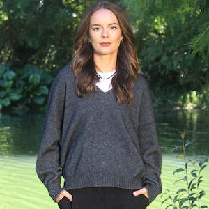 Lothlorian Possum Merino Cavern V Neck Jumper - Charcoal