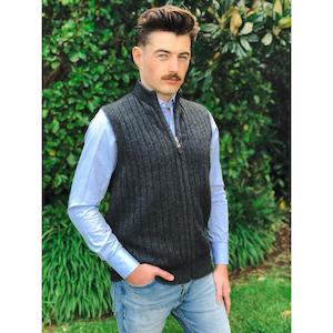 Lothlorian Possum Merino Rib Zip Vest - Charcoal