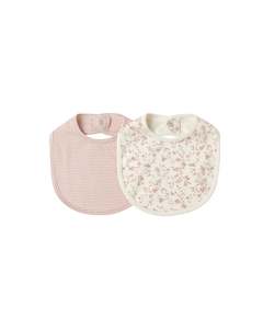 Quincy Mae - Jersey Snap Bib - 2 Pack - French Garden - Rose Stripe