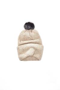 Childs Possum Pom Pom Beanie - Natural
