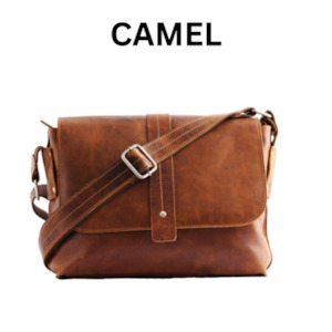 Messenger Satchel: Greenwood Vintage Leather Messenger Bag - Camel