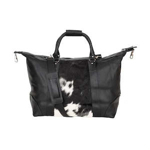 Weekender Duffle Bag: Greenwood Sable Hair-On Duffle - Black Leather and Cowhide Weekender