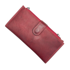 Womens Wallet Purse: Greenwood Ladies 2 Zip Tab Leather Wallet - Red