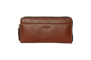 Helena Leather Zip Clutch - Cognac