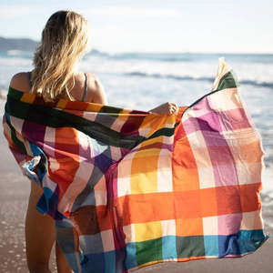 One Hour North - Beach Sarong - Rainbow Gingham