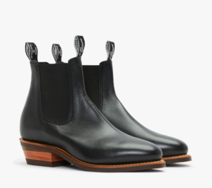 RMW Comfort Lady Yearling Rubber Sole Block Heel E Fit - Black with Natural Edge