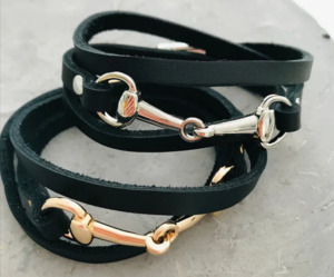 Twigg Equestrian Leather Snaffle Bangle - Black/Gold