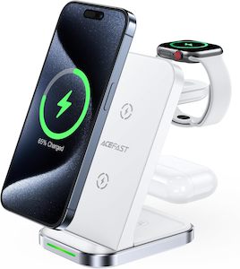 3-in-1 Fast Wireless Charger Stand - White Colour