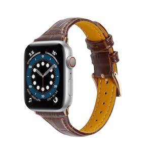 Premium Crocodile Grain Leather Apple Watch Band - Brown