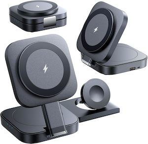 3-in-1 Wireless Charger - Foldable Charging Station - Black