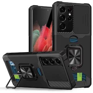 Samsung Galaxy S21 Ultra Phone Cases: Samsung Galaxy S21 Ultra Rugged Phone Case with Cardholder and Kickstand